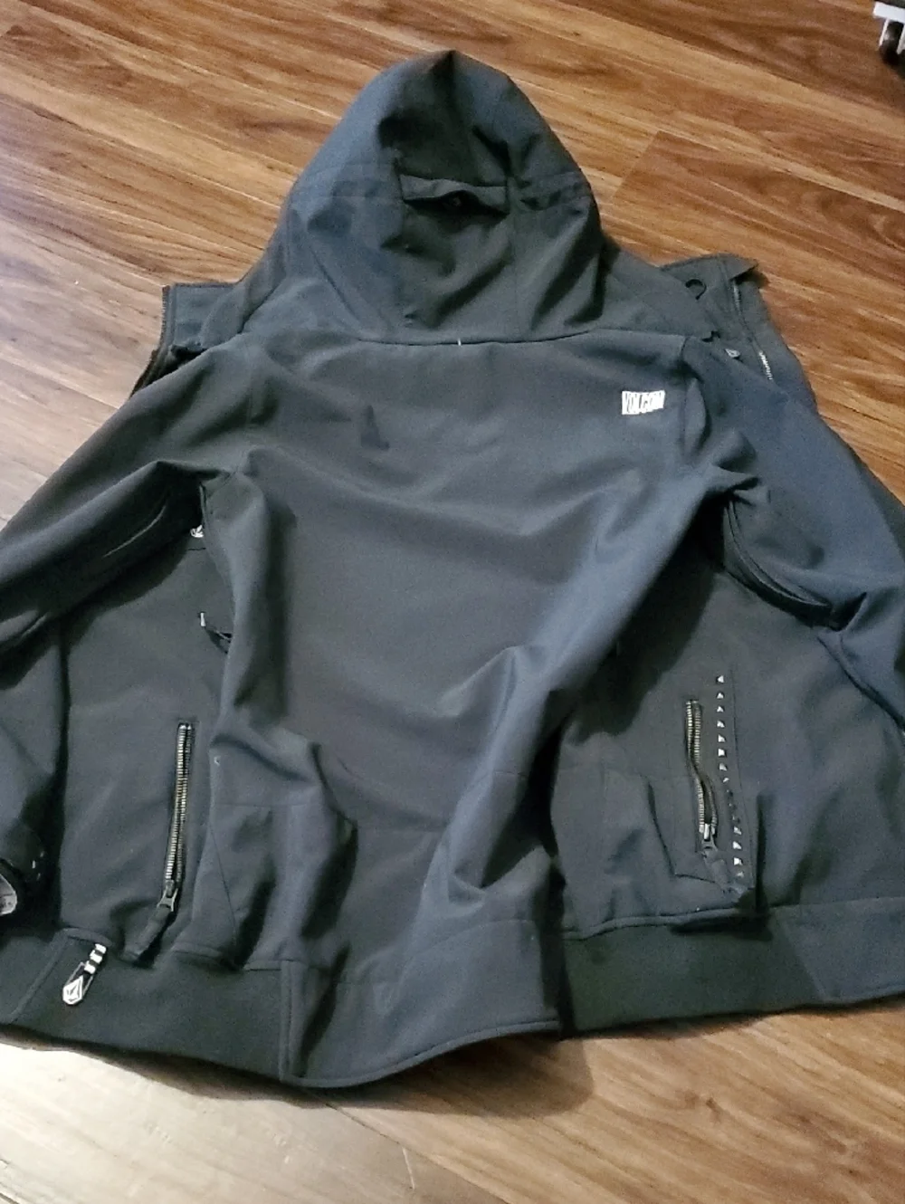 Volcom Nimbus Black Hooded Zip Jacket with Stud Detailing